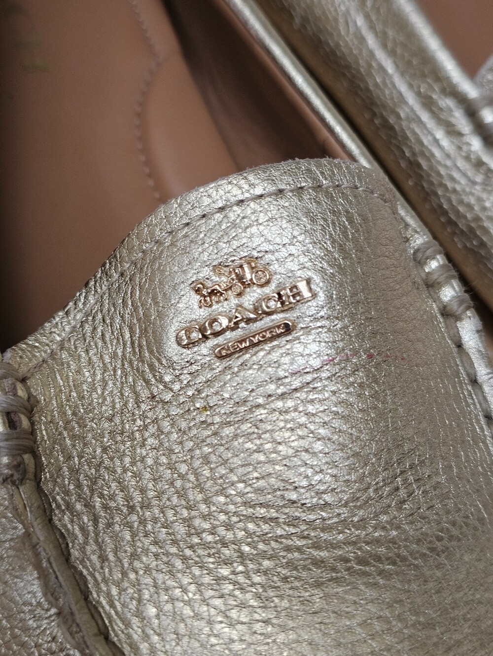 Coach Pebbled Leather Amber Gold Metallic Loafer - Picture 12 of 13